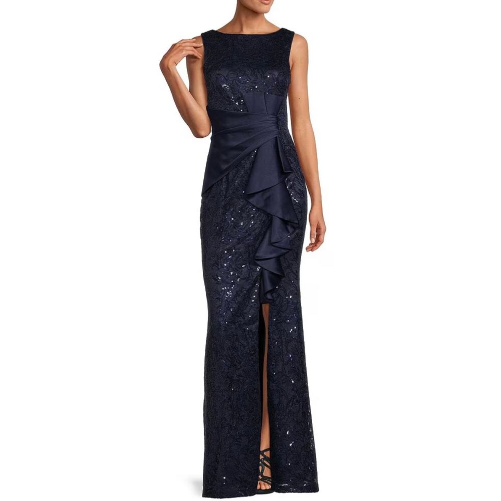 Eliza J Navy Sequin Maxi Dress size 10